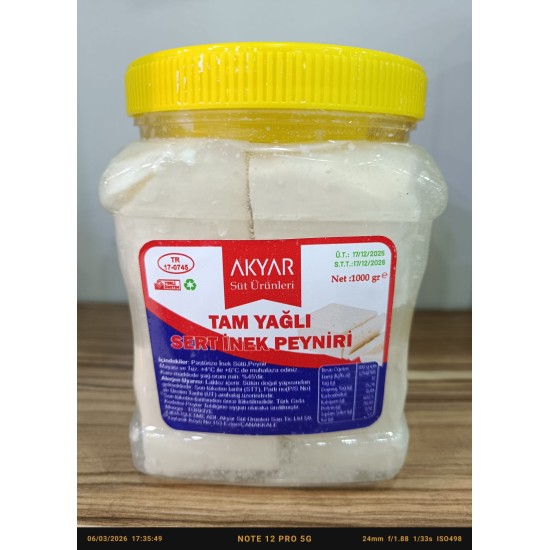 Ezine Akyar Tam Yağlı İnek Peyniri 1 KG Bidon